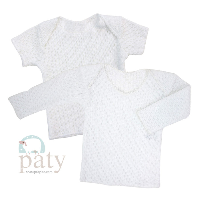 White Knit SS Diaper Shirt, Pink Trim
