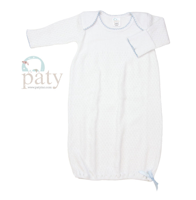 Paty Lap Shoulder Gown White with Blue Trim
