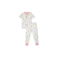 Sara Jane's Short Sleeve Set Sandyport Sailboats with Sandpearl Pink