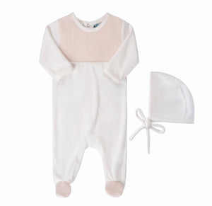 Baby Chevron Velour Romper w/ Hat, Pink