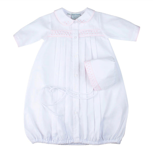 PREEMIE Girls White Dot Embroidered Take Me Home Gown with Hat