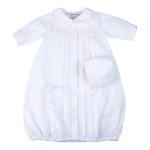 PREEMIE Girls White Dot Embroidered Take Me Home Gown with Hat
