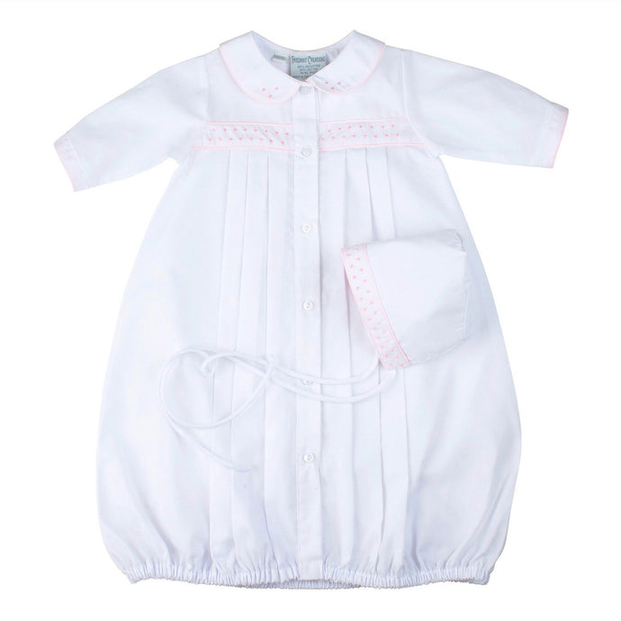 PREEMIE Girls White Dot Embroidered Take Me Home Gown with Hat