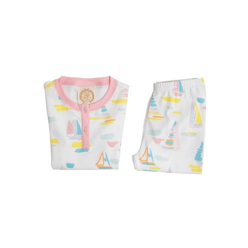 Sara Jane's Short Sleeve Set Sandyport Sailboats with Sandpearl Pink