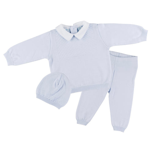 Knit Two Piece Pique Collar & Hat, Blue