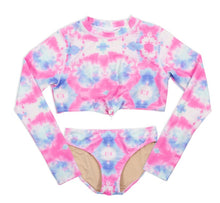 Two Piece Cropped Rashguard Set- Cotton Candy Tie Dye