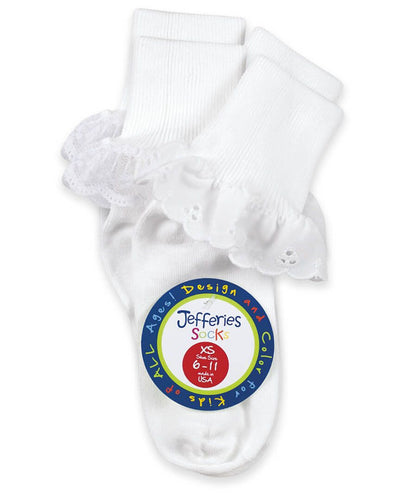 2152 Socks Sisters Eyelet & Fancy Lace Turn Cuff Socks 2 Pair Pack
