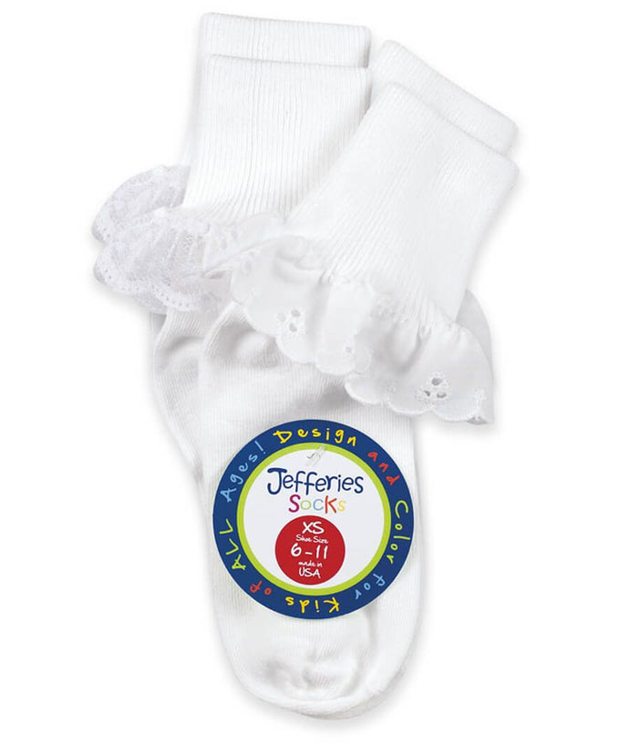 2152 Socks Sisters Eyelet & Fancy Lace Turn Cuff Socks 2 Pair Pack