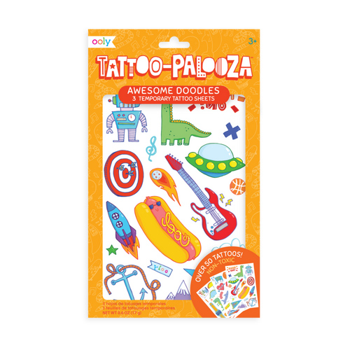 tattoo-palooza temporary tattoos - awesome doodles - 3 sheets