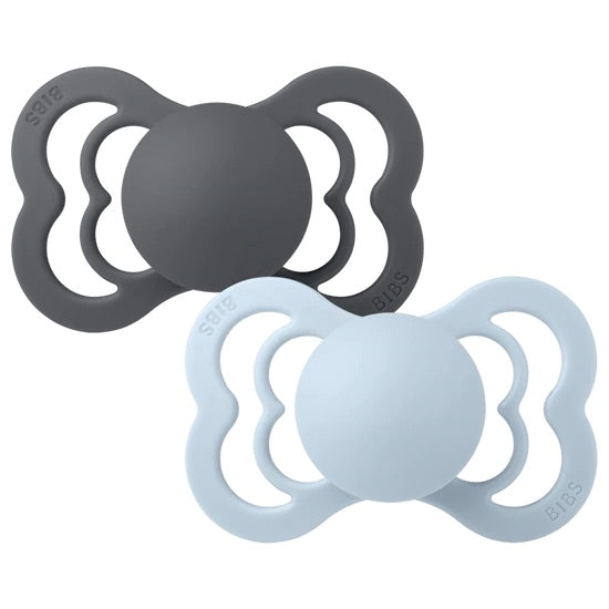 BIBS Pacifier SUPREME Silicone 2 PK Iron / Baby Blue