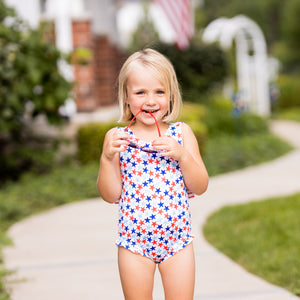 Lottie Girl Swim, Stars w/ Stripe Bow