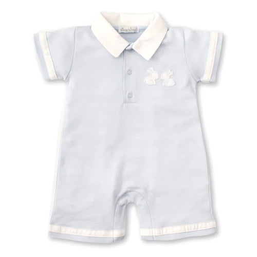 Pique Bunny Short Playsuit, Light Blue
