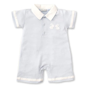 Pique Bunny Short Playsuit, Light Blue