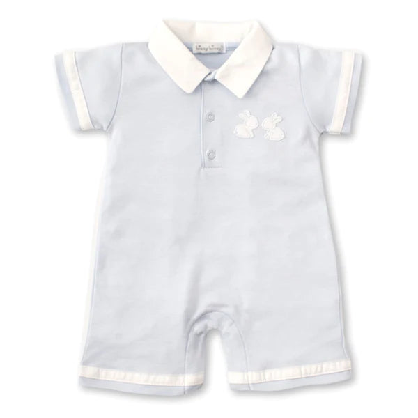 Pique Bunny Short Playsuit, Light Blue