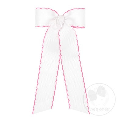 Medium Moonstitch Longtail Bow White w/hot pink