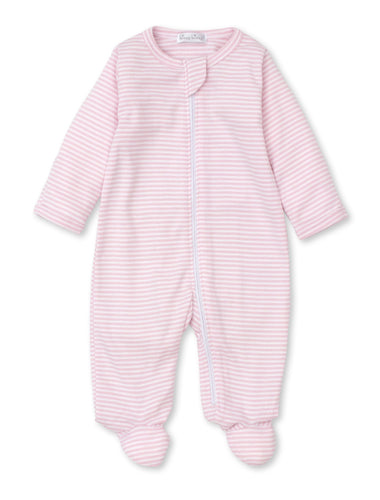 Striped Footie w/ Zipper, Pink