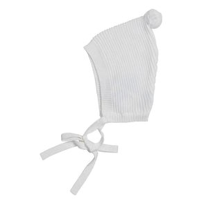 White Rib Knit Bonnet w/ Pompom