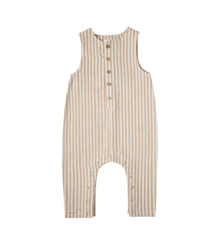 0/3m Striped Button Jumpsuit, Almond
