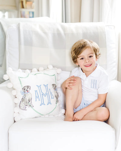 Black Puppy Dog Pillow with Blue Bow
