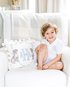 Black Puppy Dog Pillow with Blue Bow
