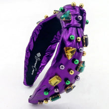 Purple Mardi Gras Headband with Gold Beads and Crystals