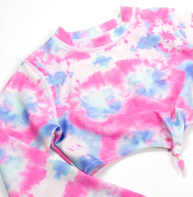 Two Piece Cropped Rashguard Set- Cotton Candy Tie Dye