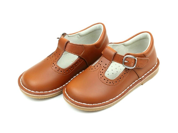 Frances Cognac T-Strap Perforated Mary Jane
