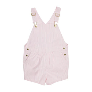 Channing Choo Choo Overalls Palm Beach Pink & Worth Avenue White Stripe With Heart Applique