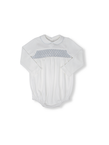 White w/ Blue Long Sleeve Windsor Bubble