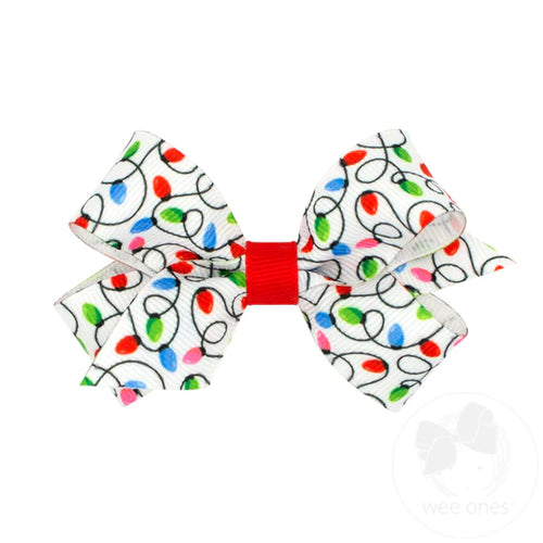 Mini Christmas Lights Print Grosgrain Bow