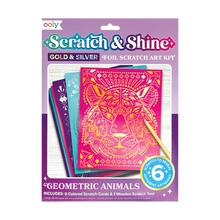 scratch and shine foil scratch art kit - geometric animals