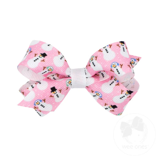 Mini Frosty Snowman Print Grosgrain Bow