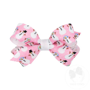 Mini Frosty Snowman Print Grosgrain Bow