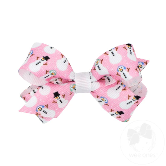 Mini Frosty Snowman Print Grosgrain Bow