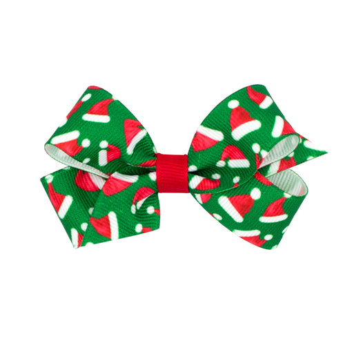 Mini Santa Hats Print Grosgrain Bow