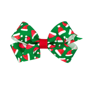 Mini Santa Hats Print Grosgrain Bow