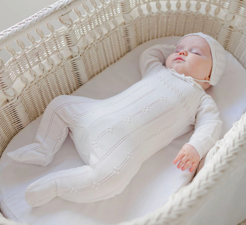 Vintage Knit Romper w/ Hat, Ivory