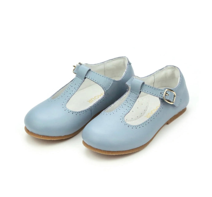 Lamour Eleanor T-Bar Flat, Dusty Blue