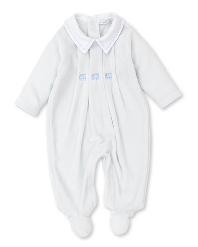 Train Velour Footie, Lt Blue
