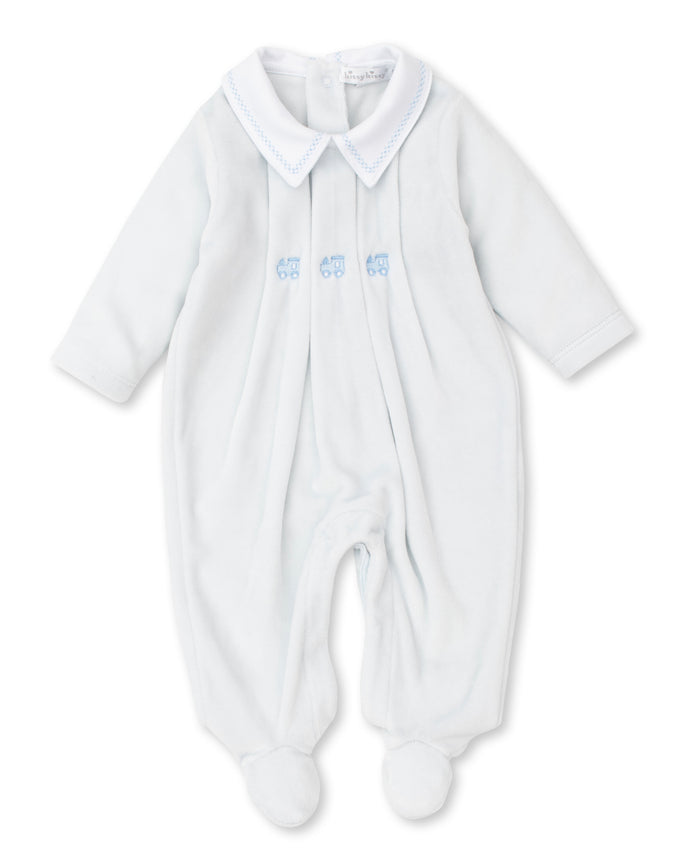 Train Velour Footie, Lt Blue