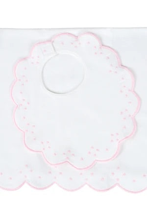 Scalloped Bib and Burp Set, Pink