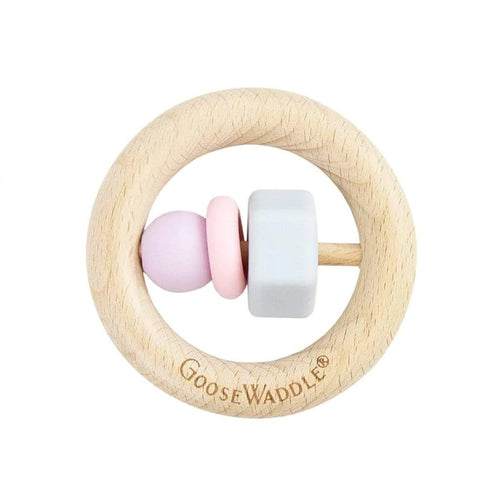 Wooden and Silicone Teether - Pink, Lavender & Gray
