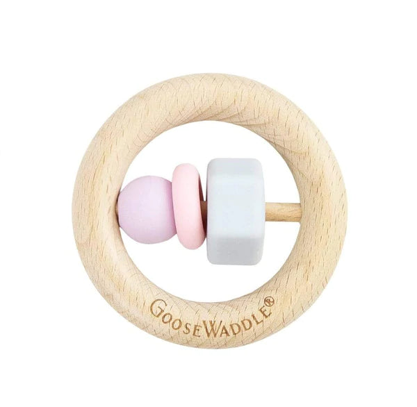 Wooden and Silicone Teether - Pink, Lavender & Gray
