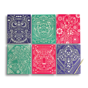 scratch and shine foil scratch art kit - geometric animals