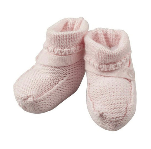 Button Strap Knit Booties, pink or blue