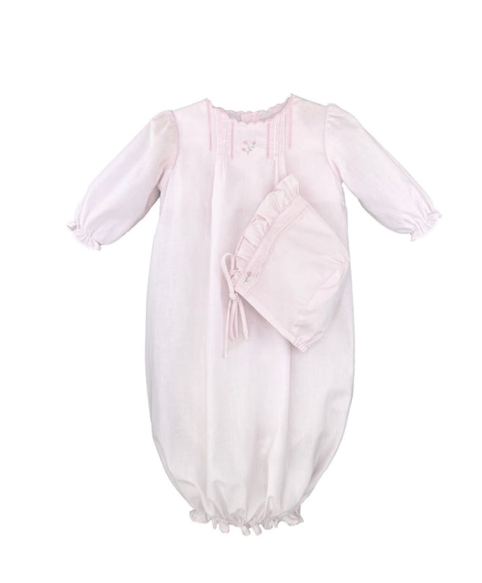 Pink Pretty Openwork Layette Bag Gown and bonnet