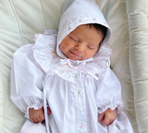 Ribbon Ruffle Smocked Take Me Home Gown with Hat