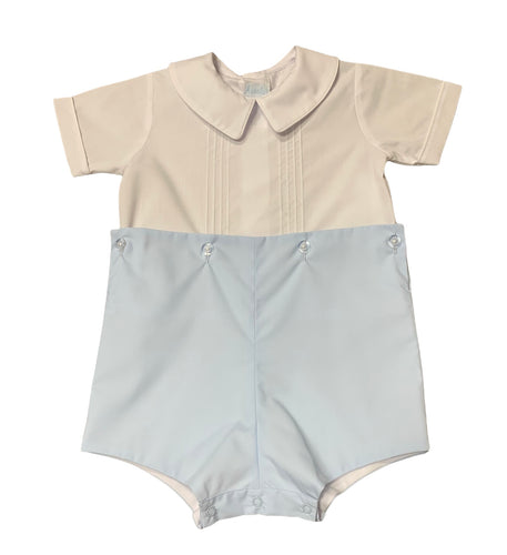 Blue/white Pintuck Button-On
