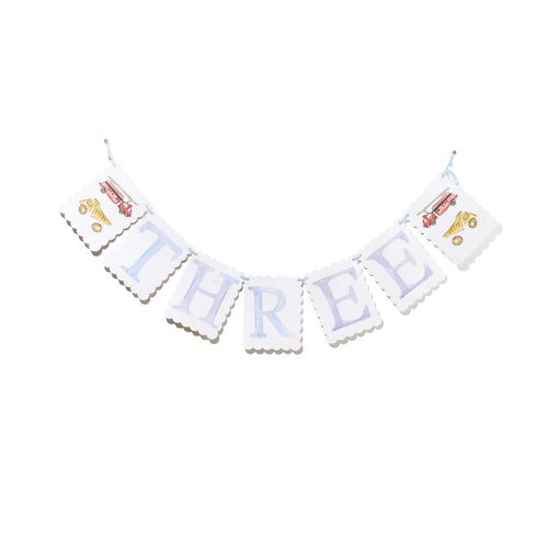 “THREE” Birthday Banner - blue