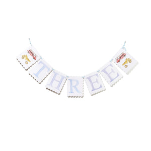 “THREE” Birthday Banner - blue